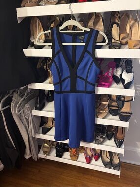 Nicole Miller Royal Blue and Black Paneled Fit-and-Flare Mini Dress